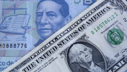 Mexican Peso bills are arranged for a photograph